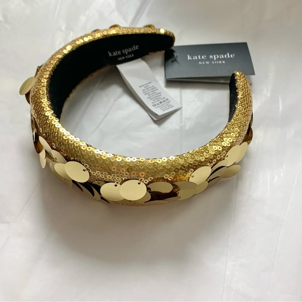 NEW Kate Spade Gold Lamé Sequin Embellished Headband O/S NWT